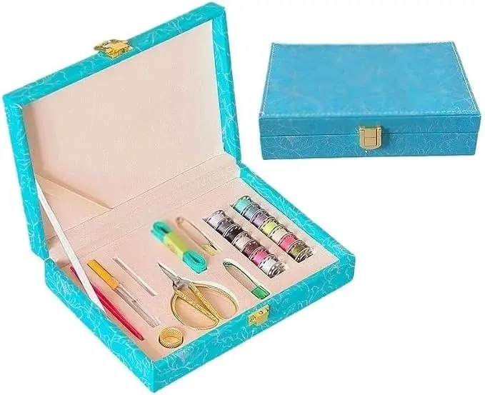 MVNOIRE PU Complete Sewing Accessories Set Travel Home Tools Needle Thread Box