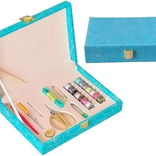 MVNOIRE PU Complete Sewing Accessories Set Travel Home Tools Needle Thread Box