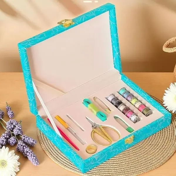 MVNOIRE PU Complete Sewing Accessories Set Travel Home Tools Needle Thread Box
