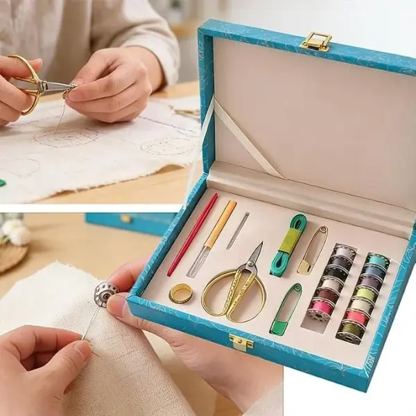 MVNOIRE PU Complete Sewing Accessories Set Travel Home Tools Needle Thread Box