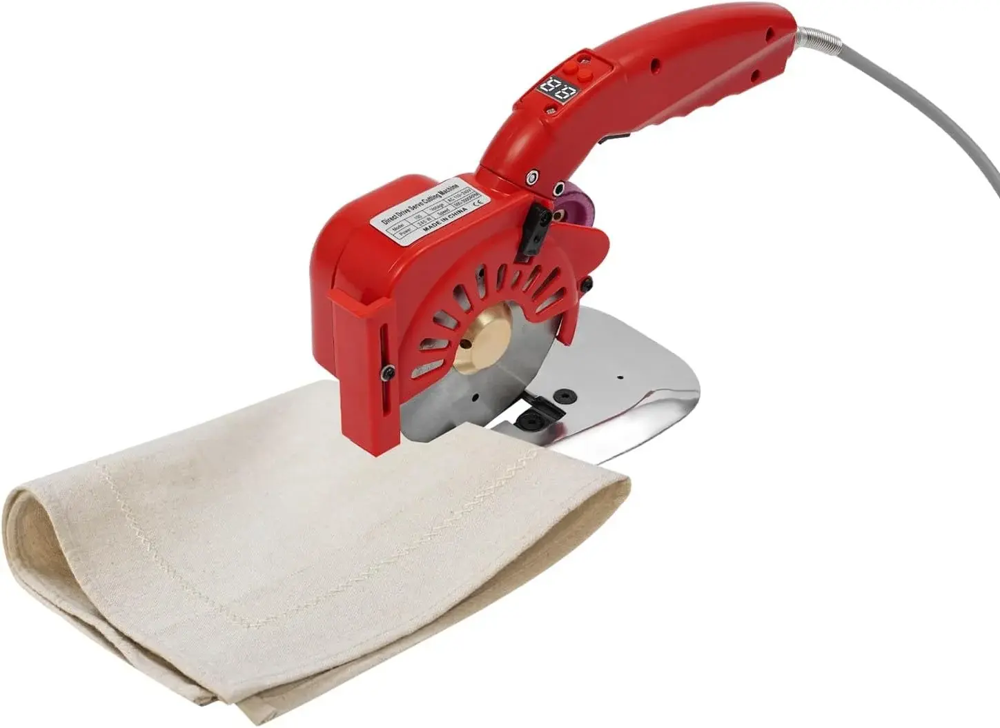 Electric Fabric Rotary Cutter 245W 0.79" Cutting Thickness Speed Adjustable Fabric Scissors Round Blade Cutting Machine with LED Light for Multilayer Leather Cloth Carpet-Red
