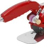Electric Fabric Rotary Cutter 245W 0.79" Cutting Thickness Speed Adjustable Fabric Scissors Round Blade Cutting Machine with LED Light for Multilayer Leather Cloth Carpet-Red