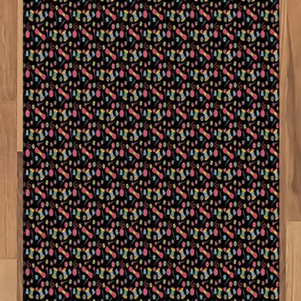 Ambesonne Hobby Area Rug, Colorful Sewing Tools on The Dark Background Handicraft Needlework Knit Theme, Flat Woven Accent Rug for Living Room Bedroom Dining Room, 2' 6" x 5', Multicolor
