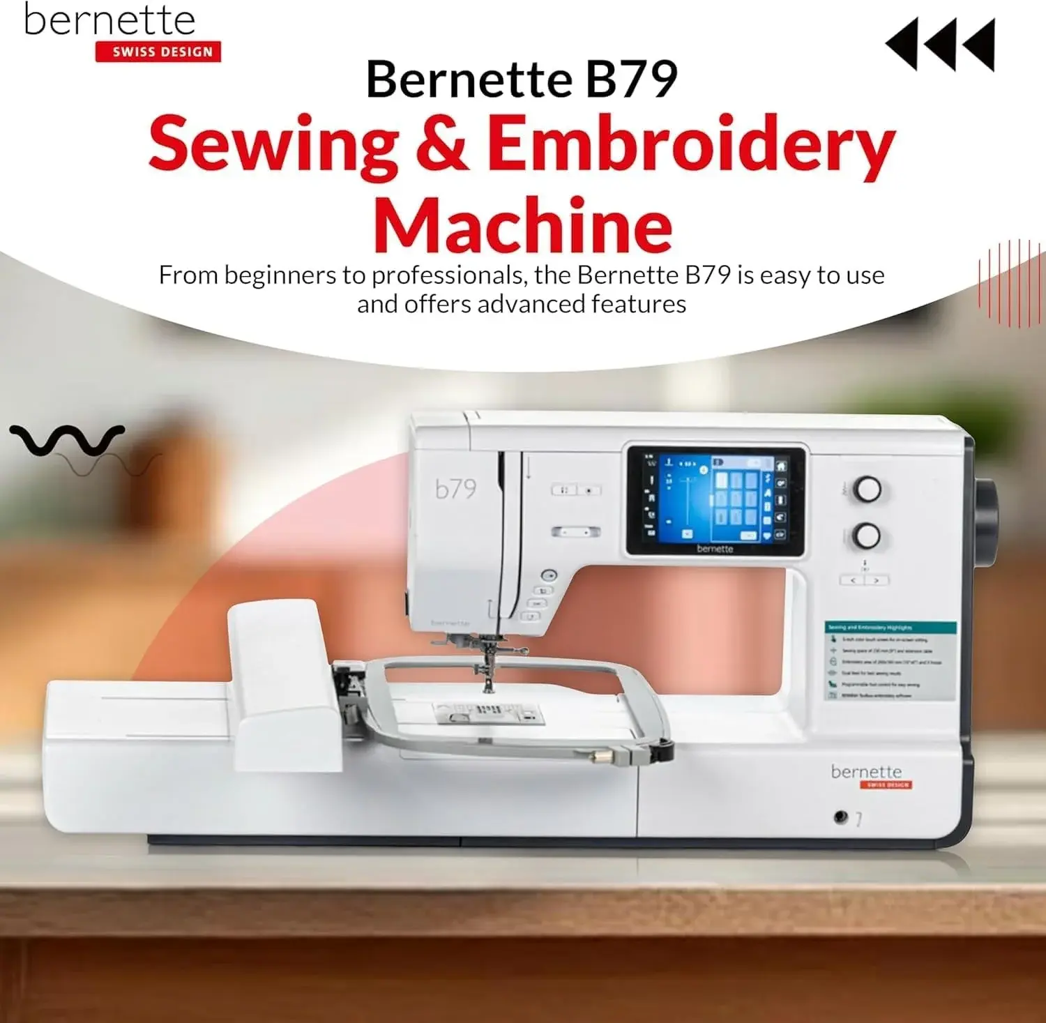 Bernette B79 Sewing and Embroidery Machine with 8-Piece Feet Set | Touchscreen Display LED Light | Quilting Kit with Needle Threader Bobbins Hoops Extension Table Home Sewing Accessories
