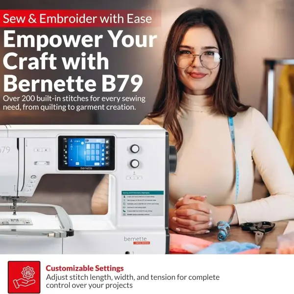 Bernette B79 Sewing and Embroidery Machine with 8-Piece Feet Set | Touchscreen Display LED Light | Quilting Kit with Needle Threader Bobbins Hoops Extension Table Home Sewing Accessories