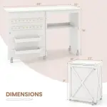 Giantex Folding Sewing Table - Farmhouse Sewing Machine Cabinet with Barn Door, 18 Pegs, 2 Storage Trays, Craft Station Side Desk Cart on Lockable Wheels (White, 46''L x 16''W x 30''H)