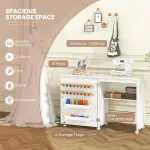 Giantex Folding Sewing Table - Farmhouse Sewing Machine Cabinet with Barn Door, 18 Pegs, 2 Storage Trays, Craft Station Side Desk Cart on Lockable Wheels (White, 46''L x 16''W x 30''H)