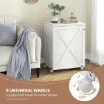 Giantex Folding Sewing Table - Farmhouse Sewing Machine Cabinet with Barn Door, 18 Pegs, 2 Storage Trays, Craft Station Side Desk Cart on Lockable Wheels (White, 46''L x 16''W x 30''H)