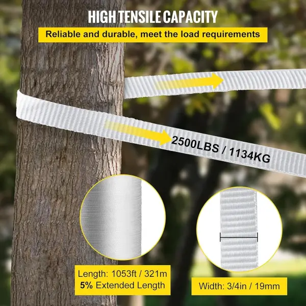 VEVOR Pull Tape, Tensile Capacity, Professional Flat Rope 1053' Extended Reel, Polyester Webbing Suitable for Packaging in Crafting, and Commercial Electrical, 2500 lb (3/4" x 1053 ft), White
