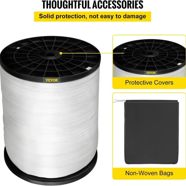 VEVOR Pull Tape, Tensile Capacity, Professional Flat Rope 1053' Extended Reel, Polyester Webbing Suitable for Packaging in Crafting, and Commercial Electrical, 2500 lb (3/4" x 1053 ft), White
