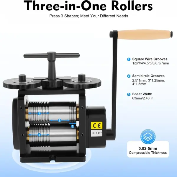 Jewelry Press Tool Rolling Mill, Machine 3in1 Making Manual Combination Hand Crank Tableting, for Arts, Crafts & Sewing, DIY