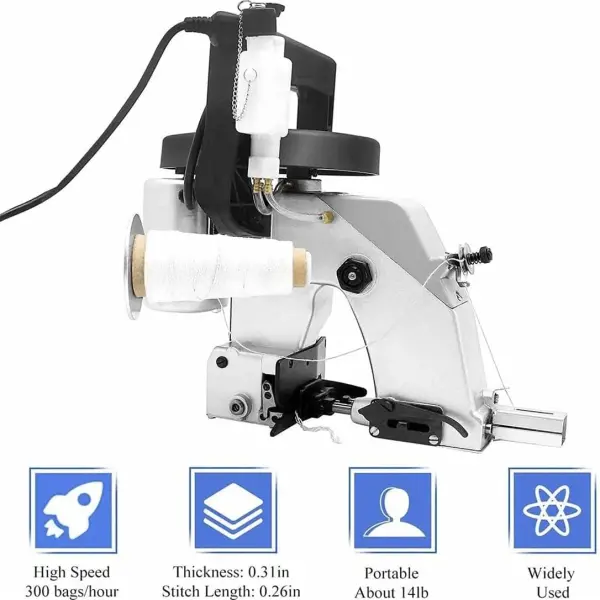 Electric Sewing Bag Closer Machine - Handheld Stitcher for Rice, Sack, Woven, Paper & Plastic Bags - High-Speed 1250 RPM Knitted Bag Packing Tool