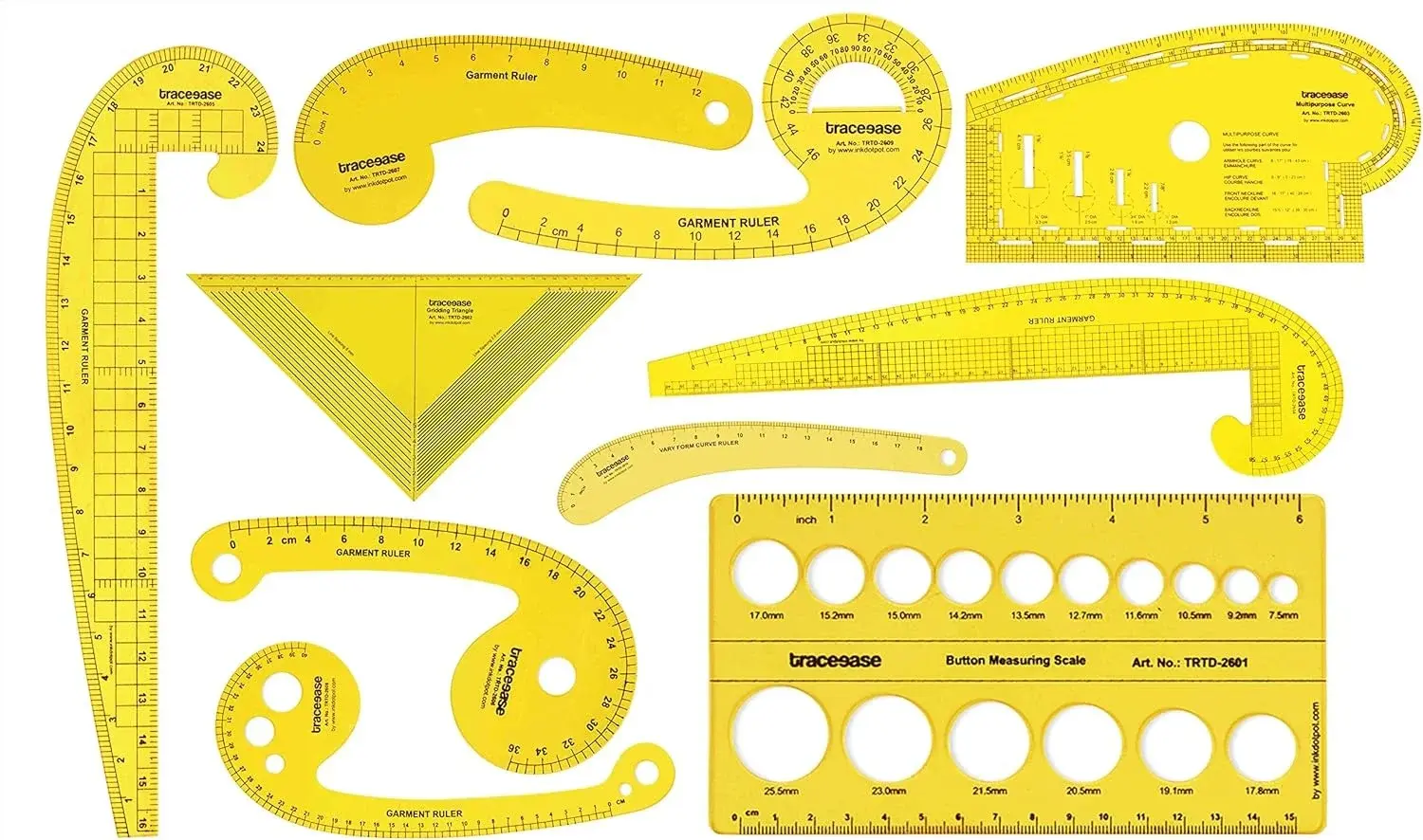 Traceease French Metric Plastic Sewing Tools Metric Curve Shaped Rulers for Designers and Tailors Sewing Ruler Set Tailoring Rulers Lot of 10pcs