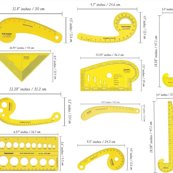 Traceease French Metric Plastic Sewing Tools Metric Curve Shaped Rulers for Designers and Tailors Sewing Ruler Set Tailoring Rulers Lot of 10pcs