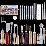 Leather Sewing Kit Leather Craft Tools Set Kit Leather Craft Punch Tools Kit Stitching Carving Working Hand Sewing Saddle Groover(Color:L31)