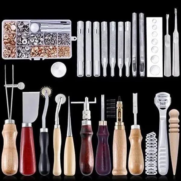 Leather Sewing Kit Leather Craft Tools Set Kit Leather Craft Punch Tools Kit Stitching Carving Working Hand Sewing Saddle Groover(Color:L31)