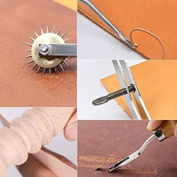 Leather Sewing Kit Leather Craft Tools Set Kit Leather Craft Punch Tools Kit Stitching Carving Working Hand Sewing Saddle Groover(Color:L31)