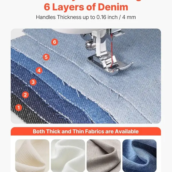 VEVOR Computerized Sewing Machine, 60 Stitch Applications, with LED Screen, Foot Pedal and LED Light, Heavy-Duty Metal Frame, Digital Sewing Machine with Powerful Motor for Crafts and Mending