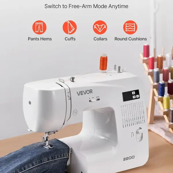 VEVOR Computerized Sewing Machine, 60 Stitch Applications, with LED Screen, Foot Pedal and LED Light, Heavy-Duty Metal Frame, Digital Sewing Machine with Powerful Motor for Crafts and Mending