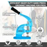 Heavy Duty Eyelet Grommet Machine Press Punch Tool Kit with 3 Dies & 900 Pcs Grommets, Self Piercing, Labor Saving, Corsetry Class Recommended