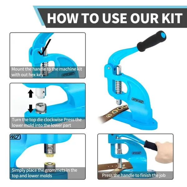 Heavy Duty Eyelet Grommet Machine Press Punch Tool Kit with 3 Dies & 900 Pcs Grommets, Self Piercing, Labor Saving, Corsetry Class Recommended