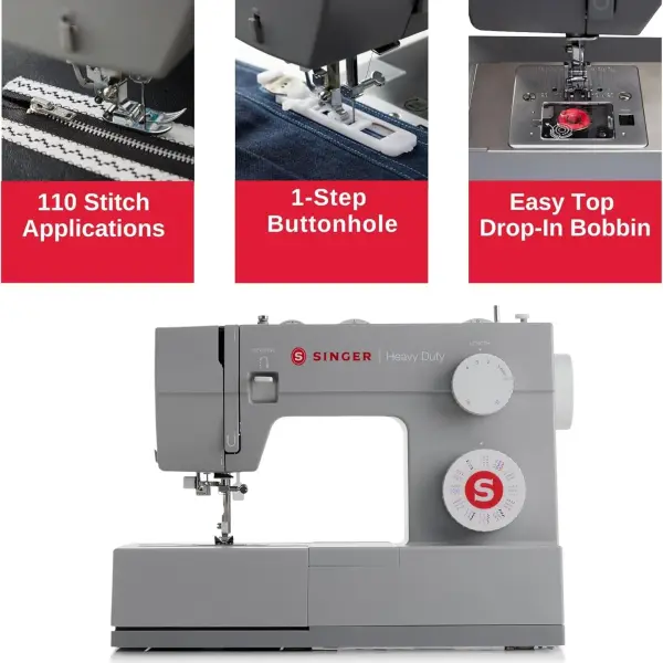 SINGER® Heavy Duty 4452 (Grey) High Speed Sewing Machine + Accessories | 32 Built-In Stitches Deliver 110 Stitch Applications | 50% More Power for Thick Fabrics, 1100 Stitches/Min, 1-Step Buttonhole