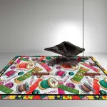Retro Sewing Machine Themed Area Rug for Conference Room - Non-Slip Fashion Needlework Thread Print Balcony Decor - Low Pile Tools Carpet 6'x9'