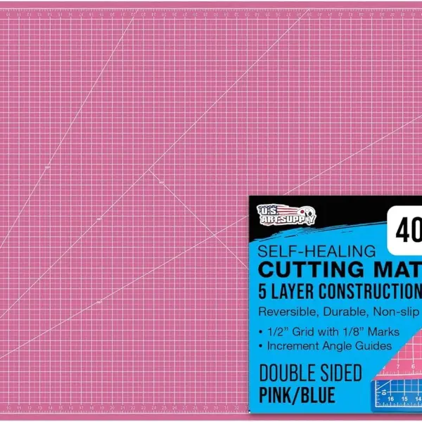 U.S. Art Supply 40" x 60" Self-Healing Cutting Mat 5-Ply - Double-Sided Pink/Blue Craft Mat, Non-Slip Cutting Mats for Crafts, Sewing, Quilting, Scrapbooking