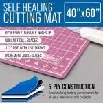 U.S. Art Supply 40" x 60" Self-Healing Cutting Mat 5-Ply - Double-Sided Pink/Blue Craft Mat, Non-Slip Cutting Mats for Crafts, Sewing, Quilting, Scrapbooking