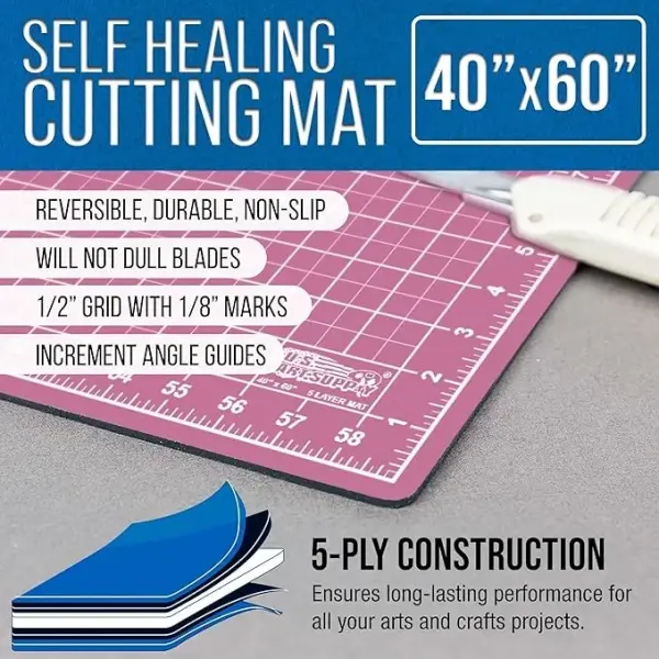 U.S. Art Supply 40" x 60" Self-Healing Cutting Mat 5-Ply - Double-Sided Pink/Blue Craft Mat, Non-Slip Cutting Mats for Crafts, Sewing, Quilting, Scrapbooking