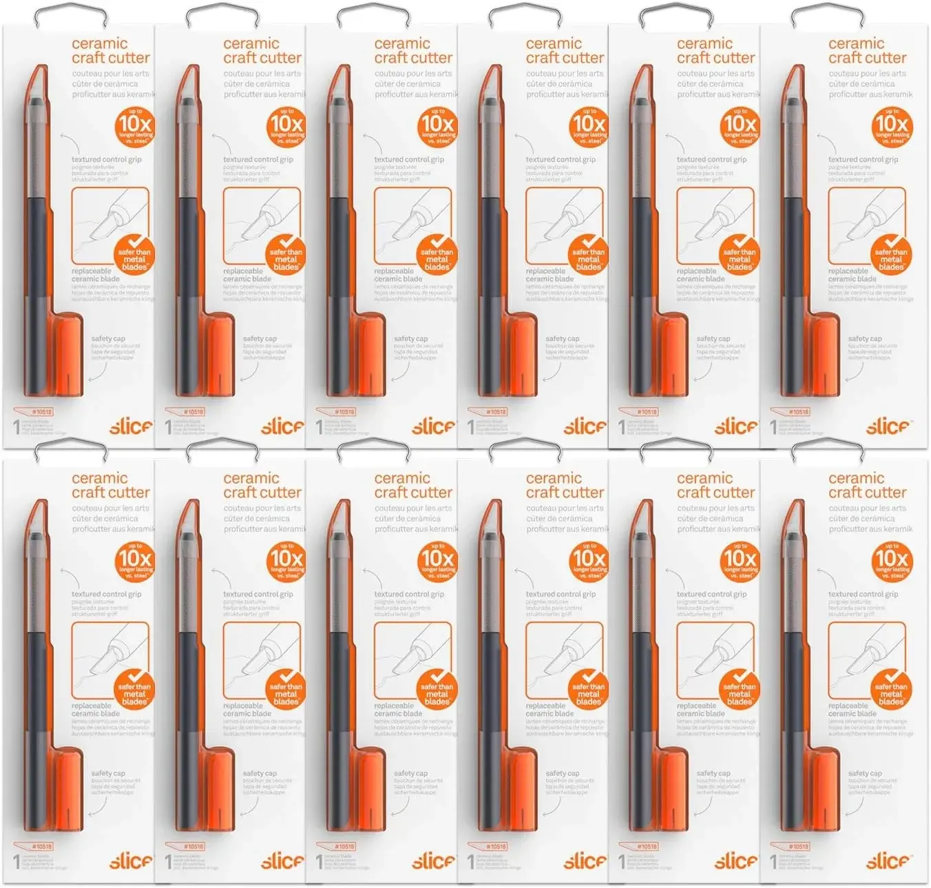 Slice 10548-CS Craft Knife, Finger-Friendly Edge, Safer Choice, Never Rusts, Lasts 11x Longer Than Metal, Precision Cutting (12 Pack)