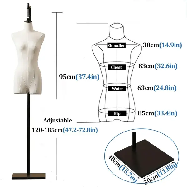 White Female Mannequin, Torso Body Dress Adjustable Height 47.2-82.6 Inch Pinnable Dressform Tailor Dummy Sewing Tool Design Clothing,White-Basic Section