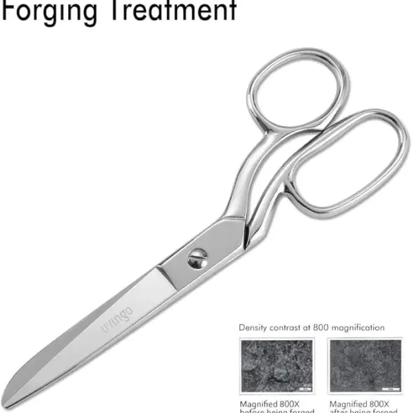 LIVINGO 8" Professional Heavy Duty Tailor Fabric Scissors, Dressmaker Sewing Classic Stainless Steel Ultra Sharp Forged Shears, Bent A-silver