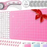 Rotary Cutter Set pink - Quilting Kit incl. 45mm Fabric Cutter, 5 Replacement Blades, A3 Cutting Mat, Acrylic Ruler and Craft Clips - Ideal for Crafting, Sewing, Patchworking, Crochet & Knitting y