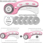 Rotary Cutter Set pink - Quilting Kit incl. 45mm Fabric Cutter, 5 Replacement Blades, A3 Cutting Mat, Acrylic Ruler and Craft Clips - Ideal for Crafting, Sewing, Patchworking, Crochet & Knitting y