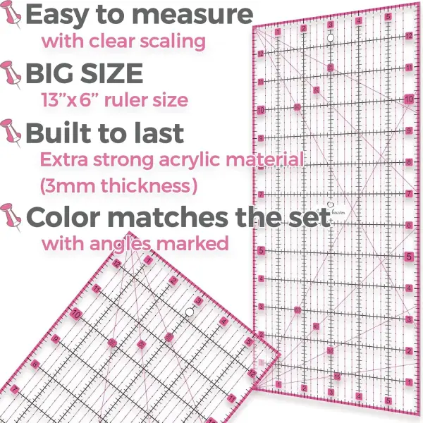 Rotary Cutter Set pink - Quilting Kit incl. 45mm Fabric Cutter, 5 Replacement Blades, A3 Cutting Mat, Acrylic Ruler and Craft Clips - Ideal for Crafting, Sewing, Patchworking, Crochet & Knitting y