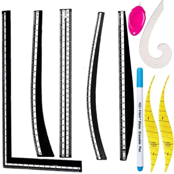Tailoring Stitching Black Fashion Designing Scale Kit Sewing Pattern Making Ruler Set, French Curve, Tailor Armhole Curve Ruler, Dressmaker Yardstick Tools Set
