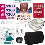 Bernette B70 Deco Embroidery Machine | Exclusive Bundle with 60 Sunset Threads, 3 Hoops (6x10, 4.7x7, 2x3), $300+ Embroidery Designs, 5" Touchscreen, USB Design Import, Tools & Accessories