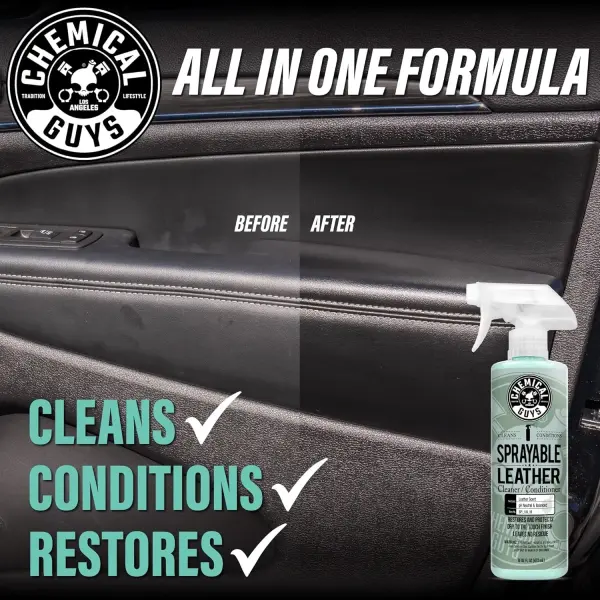 Chemical Guys Sprayable Leather Cleaner and Conditioner in One - Cleans, Conditions, and Protects Leather, Vinyl, Faux & More, Safe for Cars, Furniture & Apparel - 16 oz