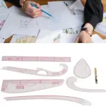 SIXRUN 7Pcs French Curve Pattern Ruler Sets, Transparent PVC Metric Sewing Tools for Dressmaking, Quilting and Crafting, Curved Rulers with Protractor, DIY Design