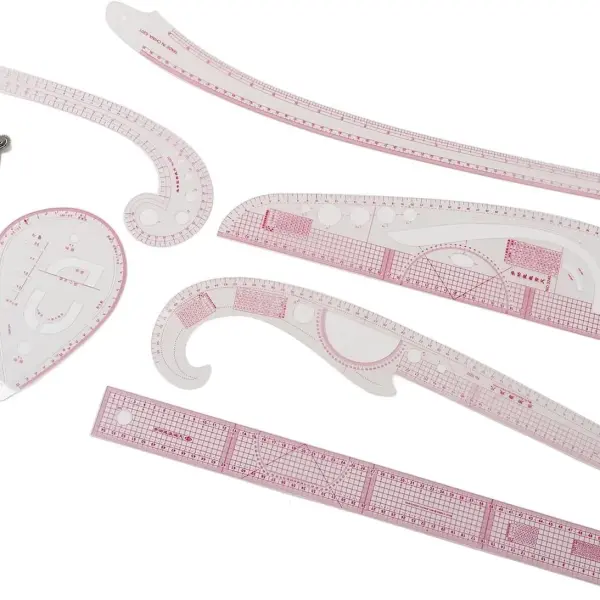 SIXRUN 7Pcs French Curve Pattern Ruler Sets, Transparent PVC Metric Sewing Tools for Dressmaking, Quilting and Crafting, Curved Rulers with Protractor, DIY Design