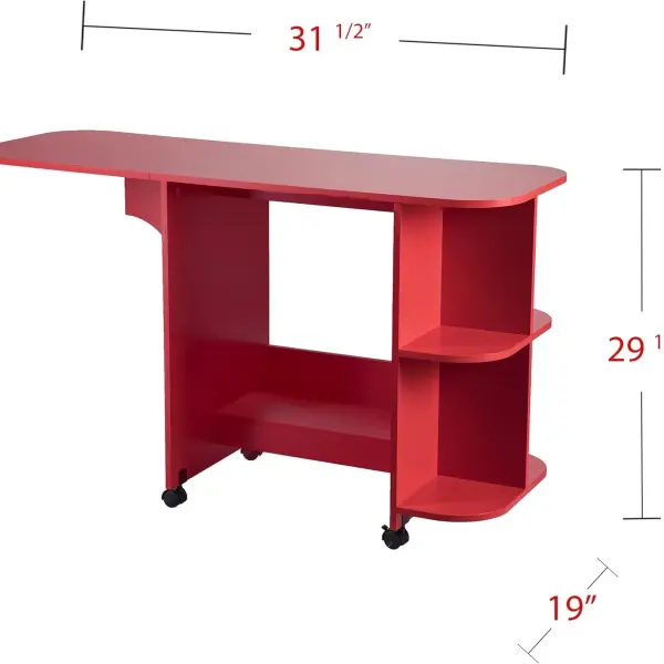 SEI FURNITURE Southern Enterprises Expandable Rolling Sewing Station Craft Table, Red