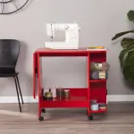 SEI FURNITURE Southern Enterprises Expandable Rolling Sewing Station Craft Table, Red