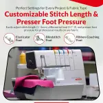 Bernette B68 Airlock Serger with easy air threading, overlock coverstitch combo, high-speed stitching, LED lighting, adjustable stitch length, heavy-duty design, perfect for quilting and beginners.