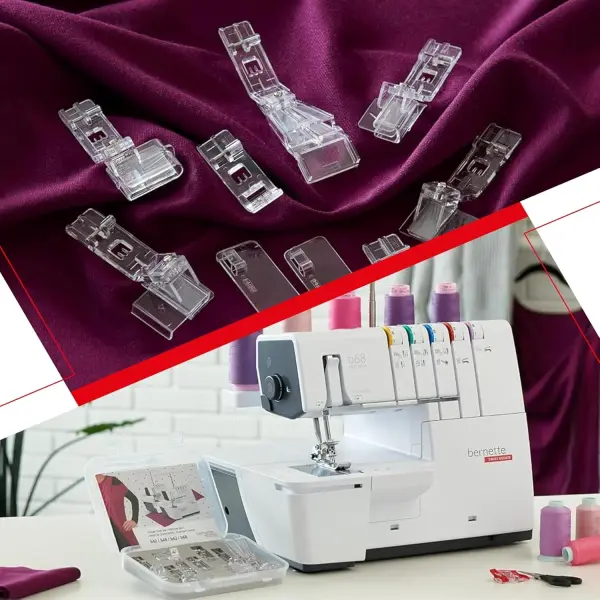 Bernette B68 Airlock Serger with easy air threading, overlock coverstitch combo, high-speed stitching, LED lighting, adjustable stitch length, heavy-duty design, perfect for quilting and beginners.