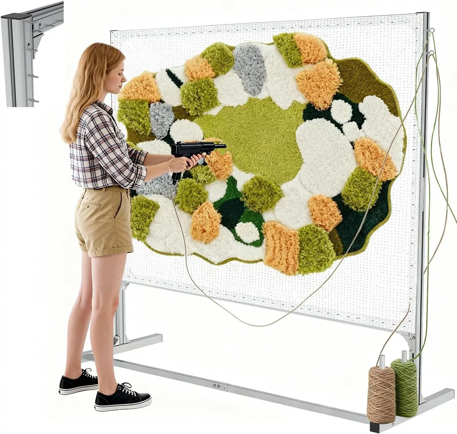 Lezbanz Rug Tufting Frame Kit with Aluminum Nails for Extra Firm Fixing, Tufting Cloth Stand, Adjustable Rug Tufting Frame for Rug Making, Suitable for Beginners & Lovers (66''H×66''L)