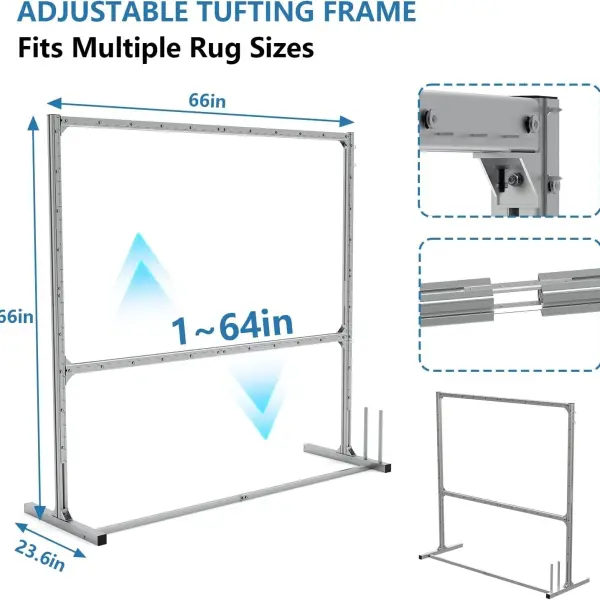 Lezbanz Rug Tufting Frame Kit with Aluminum Nails for Extra Firm Fixing, Tufting Cloth Stand, Adjustable Rug Tufting Frame for Rug Making, Suitable for Beginners & Lovers (66''H×66''L)