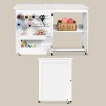 Crutello Sewing Table and Folding Craft Table with Storage for Adults - 46 inch Fold Out Grid Top Crafting Desk for Fabric Cutting, Quilting & Hobby