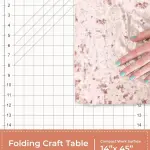 Crutello Sewing Table and Folding Craft Table with Storage for Adults - 46 inch Fold Out Grid Top Crafting Desk for Fabric Cutting, Quilting & Hobby