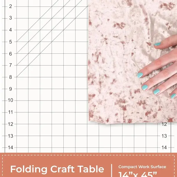 Crutello Sewing Table and Folding Craft Table with Storage for Adults - 46 inch Fold Out Grid Top Crafting Desk for Fabric Cutting, Quilting & Hobby